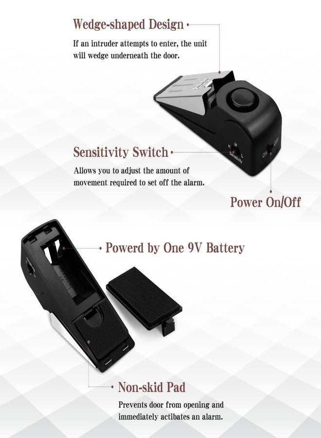 اي ام دي ماك جهاز إنذار EMDMAK لإيقاف الباب مع صفارة إنذار بقوة 120 ديسيبل للاستخدام المنزلي والسفر (أسود) (عبوة من 4 قطع) - Image 2